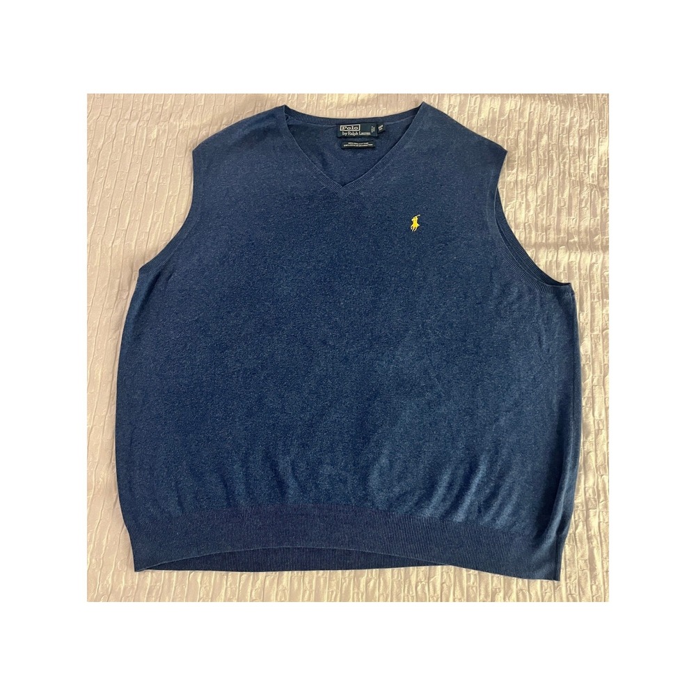 Polo Ralph Lauren Blue Pima Cotton V-Neck Sweater Vest 3XB Big & Tall